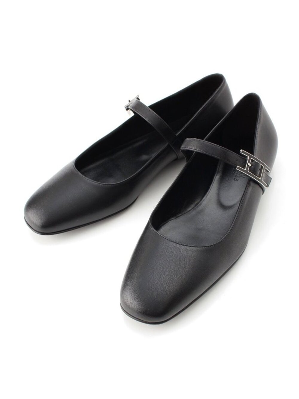 Hermes Jane Leather Ballet Sandals Shoes Black